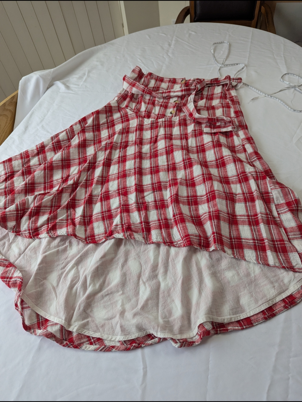 Free People Red and White Plaid Maxi Skirt with Side Bow And Matching Crop Top - Picture 8 of 12
